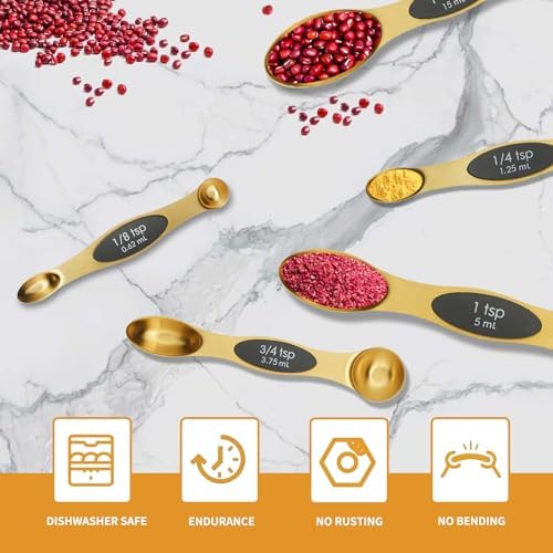 Magnetic Measuring Spoon Set of 8 with Leveler (Gold)