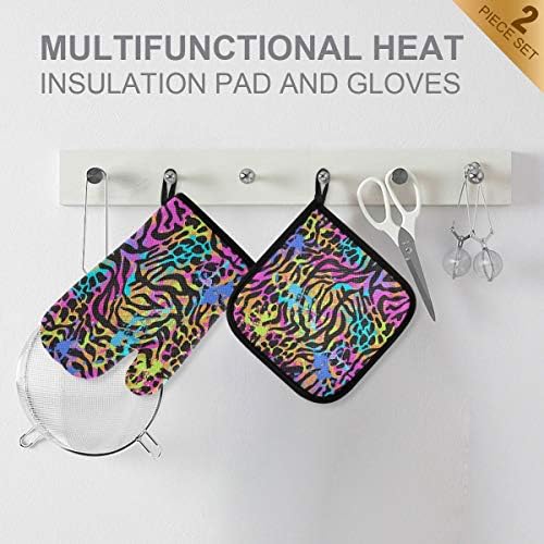 QMXO Colorful Leopard Skin Oven Mitts Quilted Cotton Lining Potholders