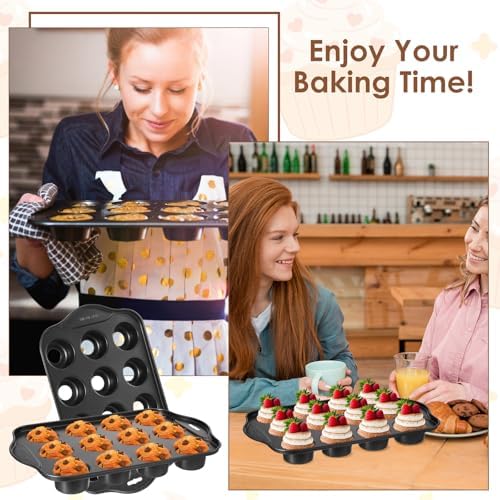 2 Pack Mini Muffin Pan with Removable Bottom 12 Cavity Nonstick Carbon