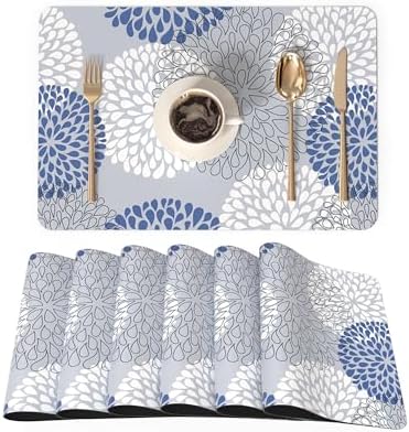 QIYI PU Leather Placemats Set of 6, 12"x18" Waterproof Table Mats