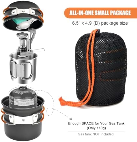 Odoland 8pcs Camping Cookware Mess Kit, Camping Pot and Pan Set with