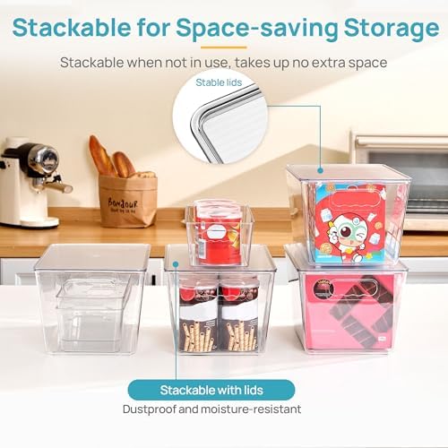 Vtopmart 8 Pack Clear Storage Bins with Lid Set for Pantry Organizer