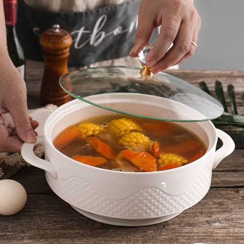 Soup Tureen with Glass Lid and Spoon Ceramic Covered Tureen for Soup