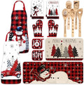 Whaline 15Pcs Christmas Kitchen Accessories Set Buffalo Plaid Snowman
