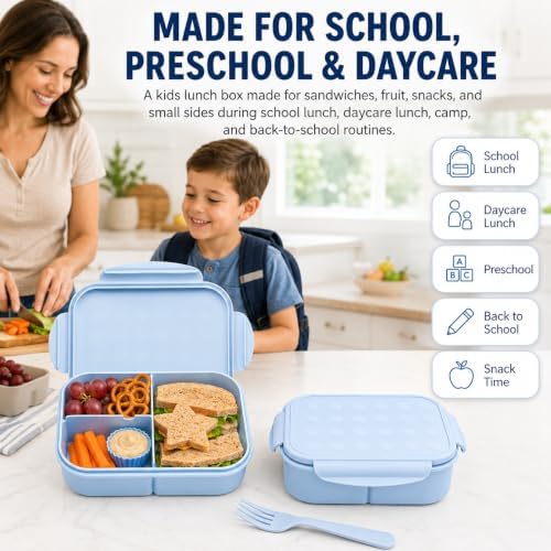 MISS BIG® Kids Bento Lunch Box, 1150ml 3 Compartments, Blue