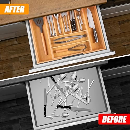 Bellsal Large Bamboo Silverware Organizer, 17" x 19.6"