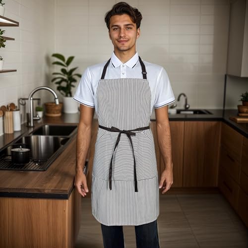 Kitchen Apron with 3 Pocket, Adjustable Server Apron, Waitress Apron