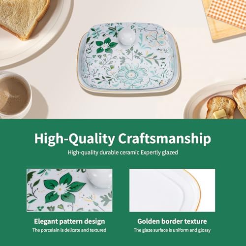 Butter Dish With Lid For Countertop-Ceramic Butter Dish with Knob