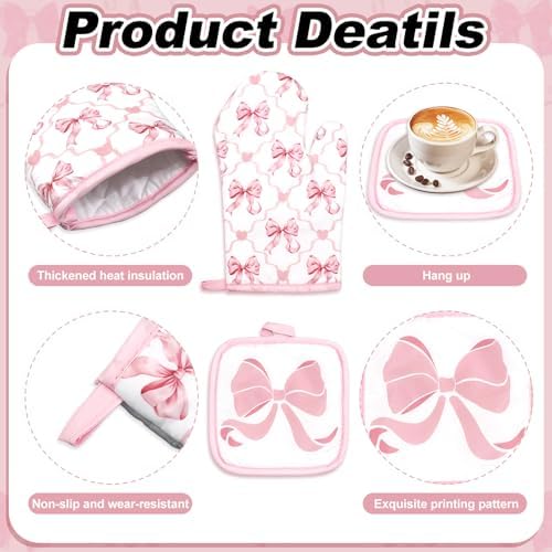 JarThenaAMCS 10Pcs Pink Bow Kitchen Dish Towels Rugs Oven Mitts and