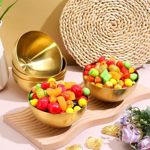 5 Pcs 5.9 Inch Gold Mixing Bowls, Decorative Metal Stainless Steel