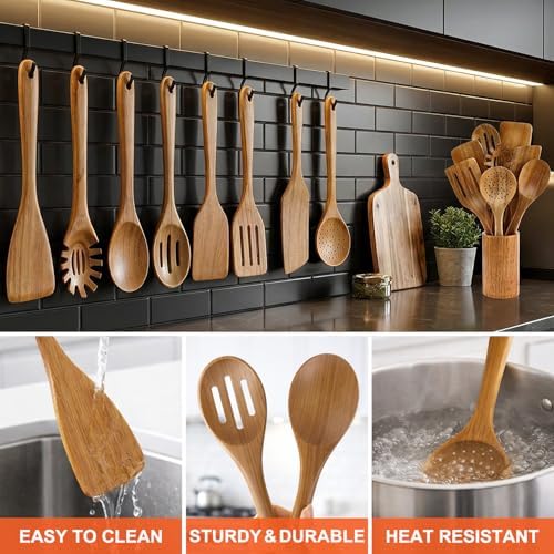 9-Piece Wooden Kitchen Utensil Set with Holder