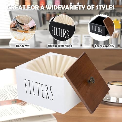 Wooden Coffee Filter Holder - Container With Lid, Rustic Dispenser