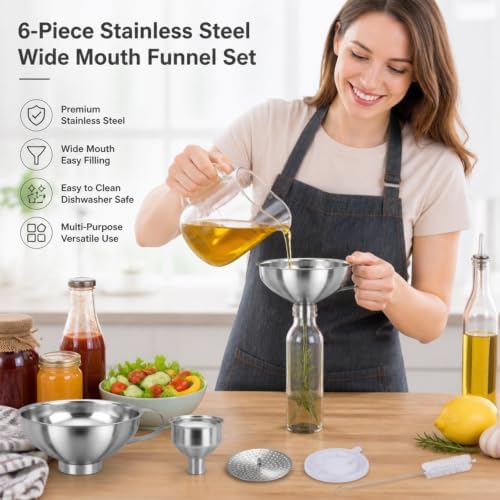 Stainless Steel Funnel Set, Wide Mouth Canning Funnel, Kitchen Funnels