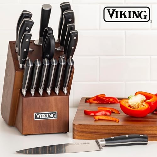 Viking 17-Piece Kitchen Knife Set, Light Walnut Block