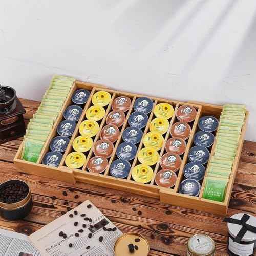 K Cup Holder Bamboo Coffee Pod Holder Drawer Organizer, Expandable K Cup Pod Storage Tea Bag Storage for Coffee Station Home Office and Kitchen