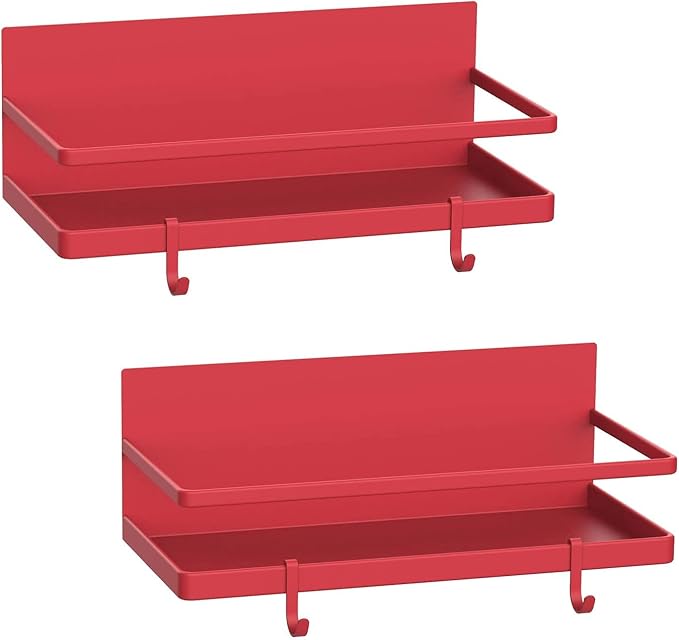 Magnetic Spice Rack Organizer Refrigerator Spice Storage Shelf（Red 2 pack by Hoopoton