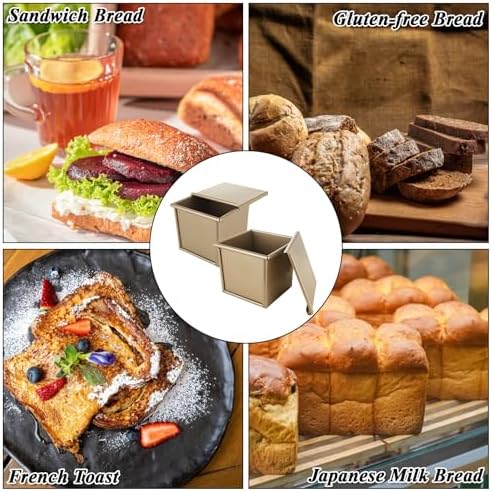 CertBuy 2 Pack Mini Pullman Loaf Pan with Lid, 0.55Lb Dough Capacity