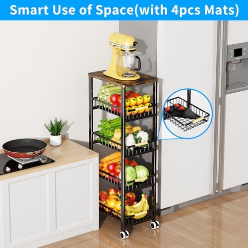 Fruit Vegetable Storage Basket for Kitchen, 5 Tier Large Pull-Out