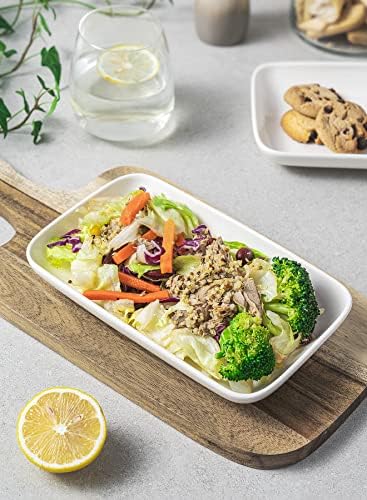 Sweese 8 Inch Rectangular Salad Plates, Porcelain Dessert Plates
