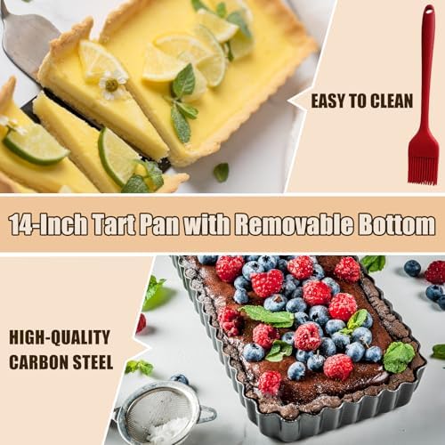Rectangle Tart Pan with Removable Bottom, 14-Inch Quiche Pans Carbon