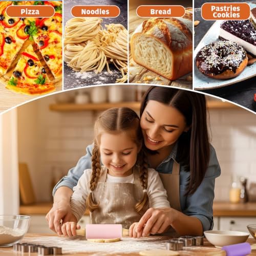 12 Pack 9 Inch Mini Silicone Rolling Pin for Kids Wooden Handle