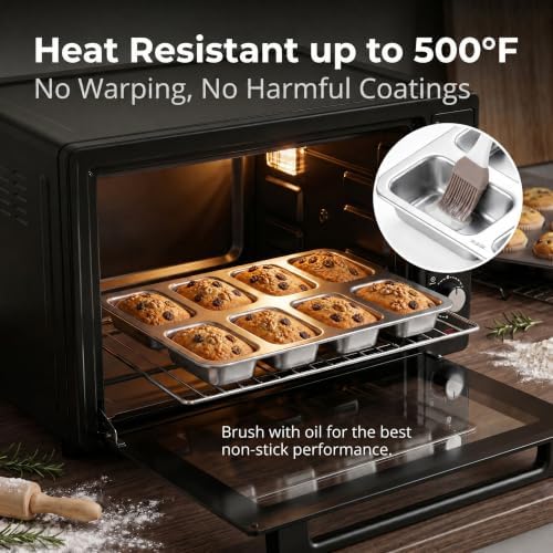 LIANYU Mini Loaf Pans 8-Cavity, Stainless Steel Bread Pans for Baking