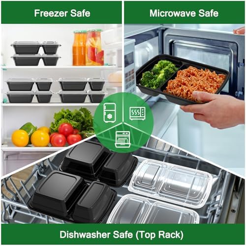 Dealusy 50 Pack 28 oz Meal Prep Containers with Lids 2-Compartment