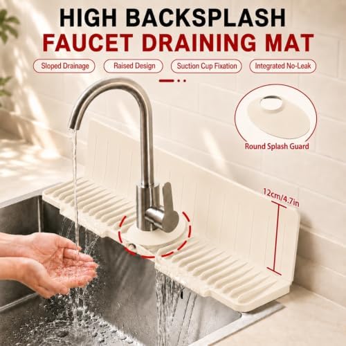 Silicone Faucet Mat for Kitchen Sink, Self-Draining