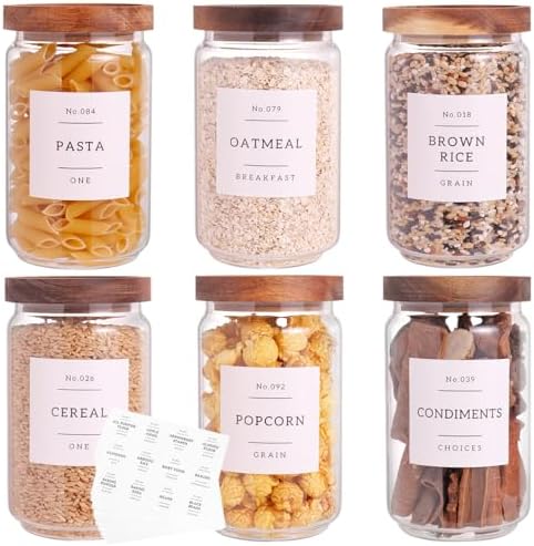 6 Set Glass Pantry Storage Jars, 23 oz