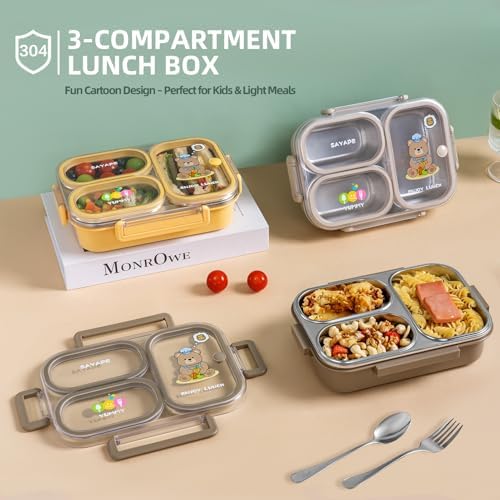 SAYAPE Stainless Steel Bento Lunch Box for Kids, 26.4 oz Leak-Proof