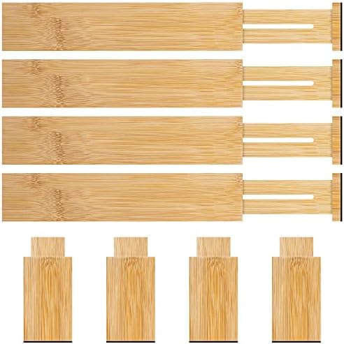 4 Pack Bamboo Drawer Dividers Organizer with Inserts 2.6'' High