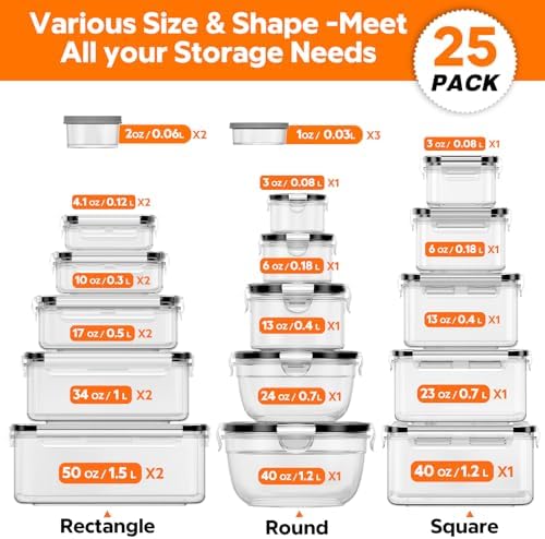 50 PCS BPA-Free Food Storage Containers with Lids