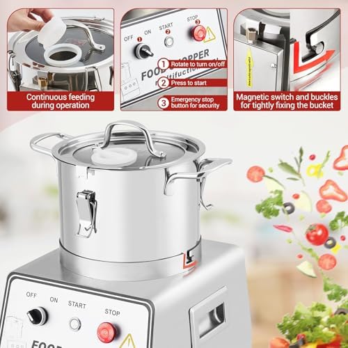 1400W Stainless Steel Food Processor, 16QT Commercial Capacity