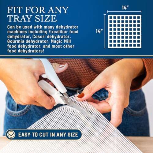 Silicone Dehydrator Sheets 14x14 Inch (12 Pack) - Reusable Non-Stick