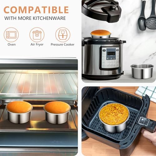 4-Inch Cake Pans, Removable Bottom, 304 Stainless Steel, Set of 4