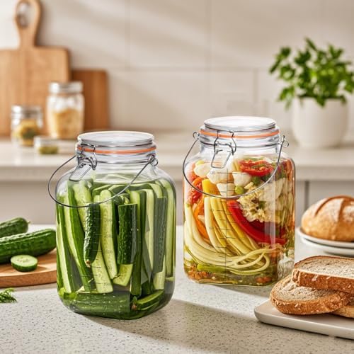 1 Gallon Glass Jars with Airtight Lids, 2 Pack