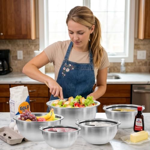 DUTZUN Premium Mixing Bowls, 304 Stainless Steel, See-Through Airtight Lids