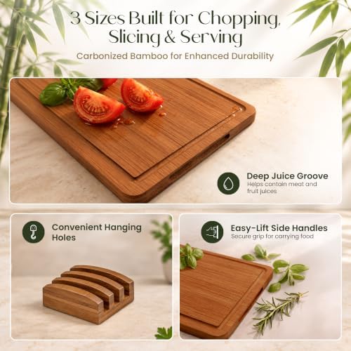 3-Piece Bamboo Cutting Boards - Large Wood Cutting Boards for Kitchen