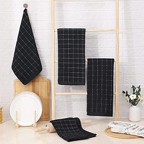 Homaxy 100% Cotton Terry Bulk Kitchen Towels, 10 Pack, Black