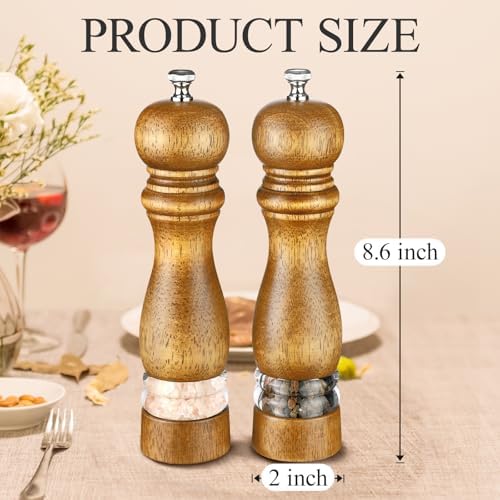 8 Inch Wooden Salt and Pepper Grinder Set, 2-Piece
