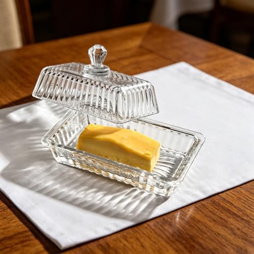Crystal Butter Dish with Lid – Elegant Heavy Duty Covered Butter