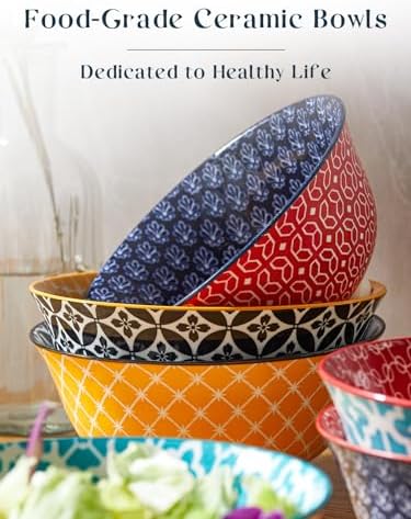 DOWAN Mosaian 33 OZ Large Bowl Set of 6 - Ceramic Deep Bowls for