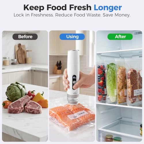 Compact Handheld Food Vacuum Sealer, 30 Reusable Bags