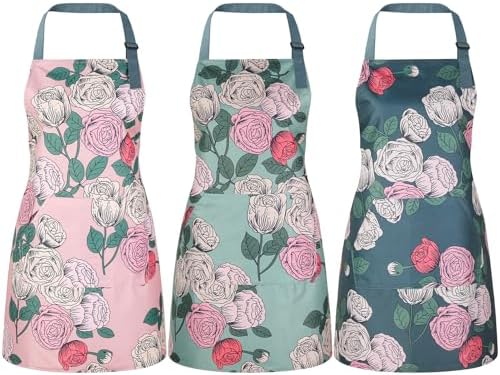 3 Pack Floral Aprons for Women with 2 Pockets, Mother's Day Women