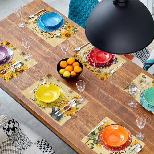 pinata Sunflower Linen Square Summer Spring Placemats Set of 6