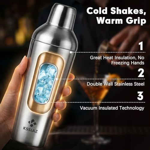 Cocktail Shaker Set with Stackable Cups, 25.4oz, Silver