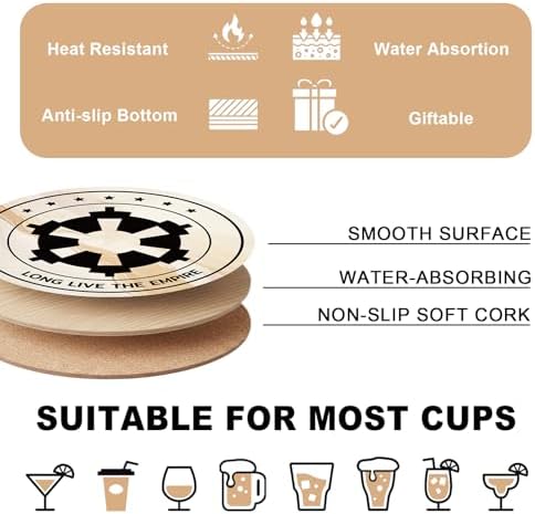 6 PCS Wars Cork Coasters for Drinks, Cork Coasters for Drinks with