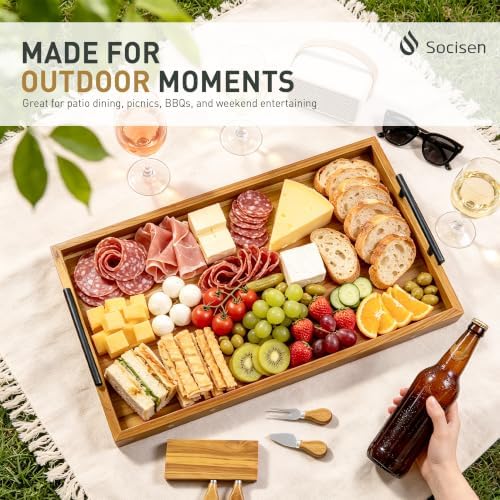 Socisen Teak 24 in Large Charcuterie Board with 4-Piece Cheese Knife Set