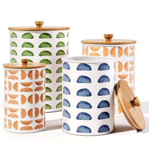 Kitchen Canisters for Countertop Set of 4, Patterned Iron w/ Airtight
