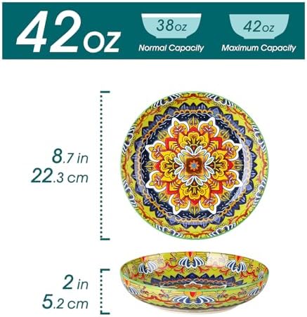 vancasso Pasta Bowls Set of 4, 42oz Ceramic Salad Serving Bowls